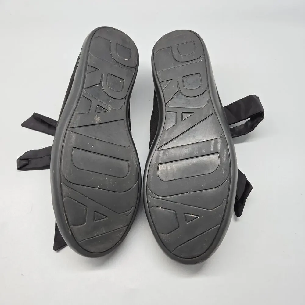 Prada Women's 6.5 Black Camoscio Suede Sneakers W/ Ribbon Laces Limited Edition